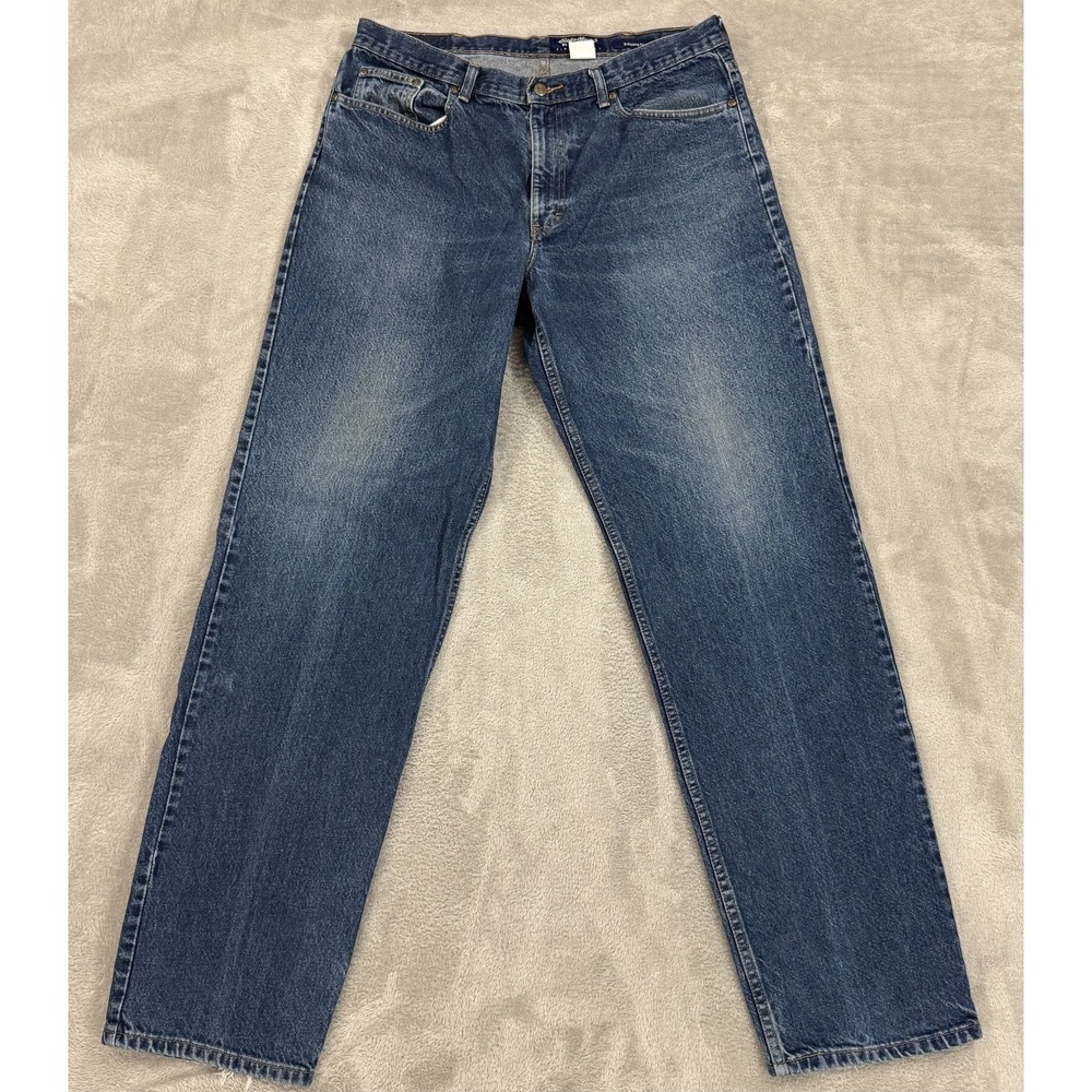 VTG Eddie Bauer Jeans Mens 38x36 Blue Relaxed‎ Workwear High Rise 90s Y2K Denim